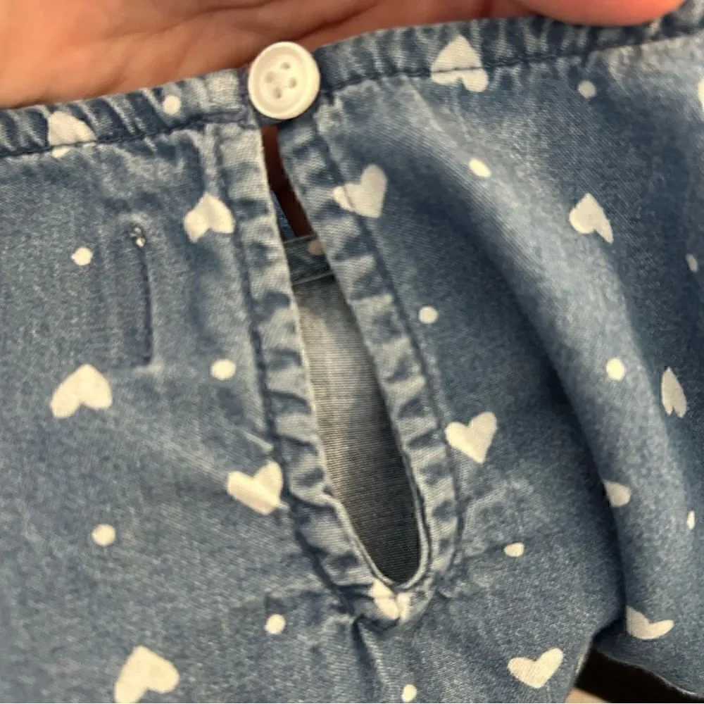 Old Navy blue denim jeans hearts print dress size 3t kids girls